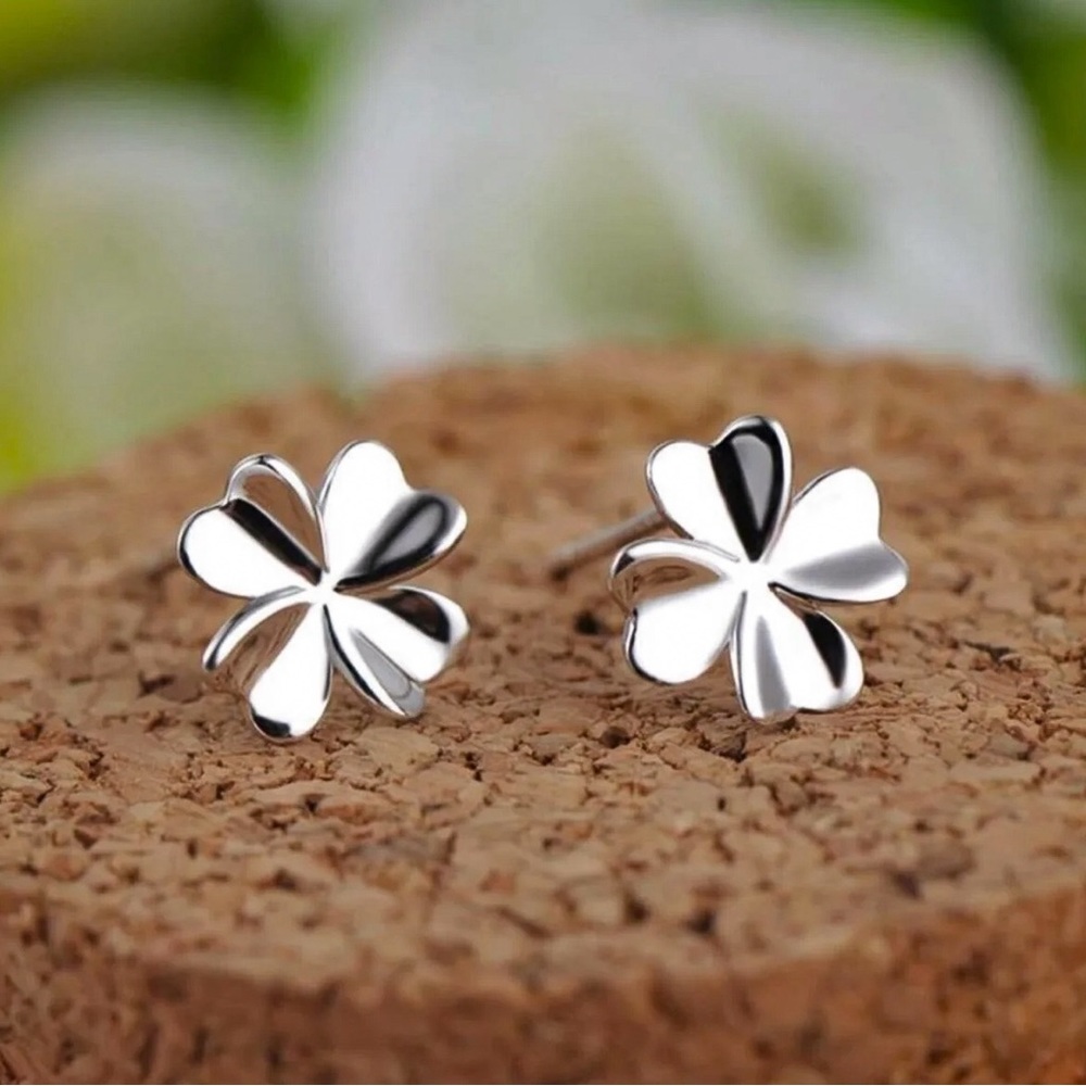 Silver Four Leaf Clover Stud Earrings